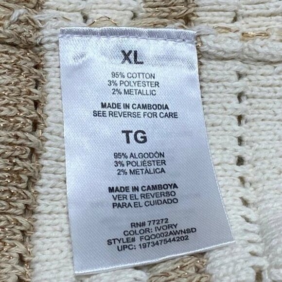 French Connection Sleeveless Sweater Women's XL Ivory Gold Stripe Knit Vest NWT - Picture 4 of 7